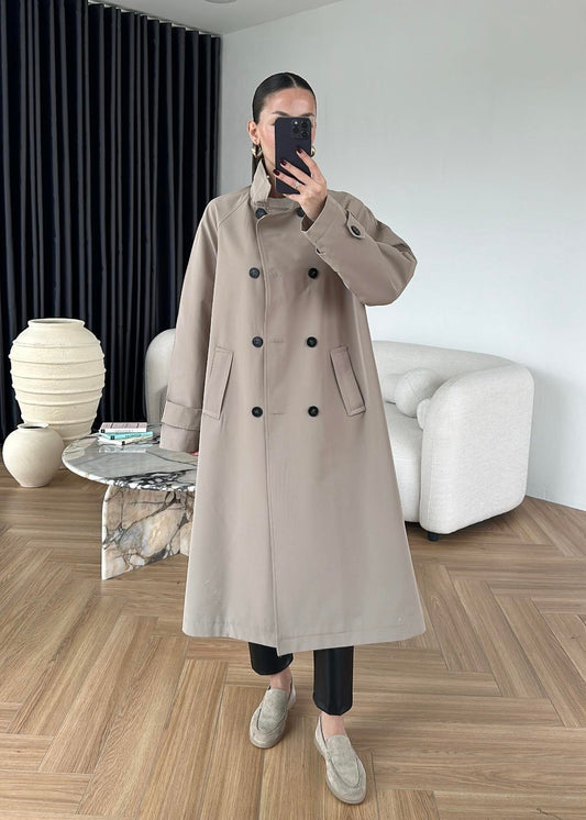 Fularlı Uzun Trençkot TAŞ