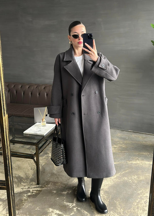 Kelebek Yakalı Kaşe Kaban GRİ