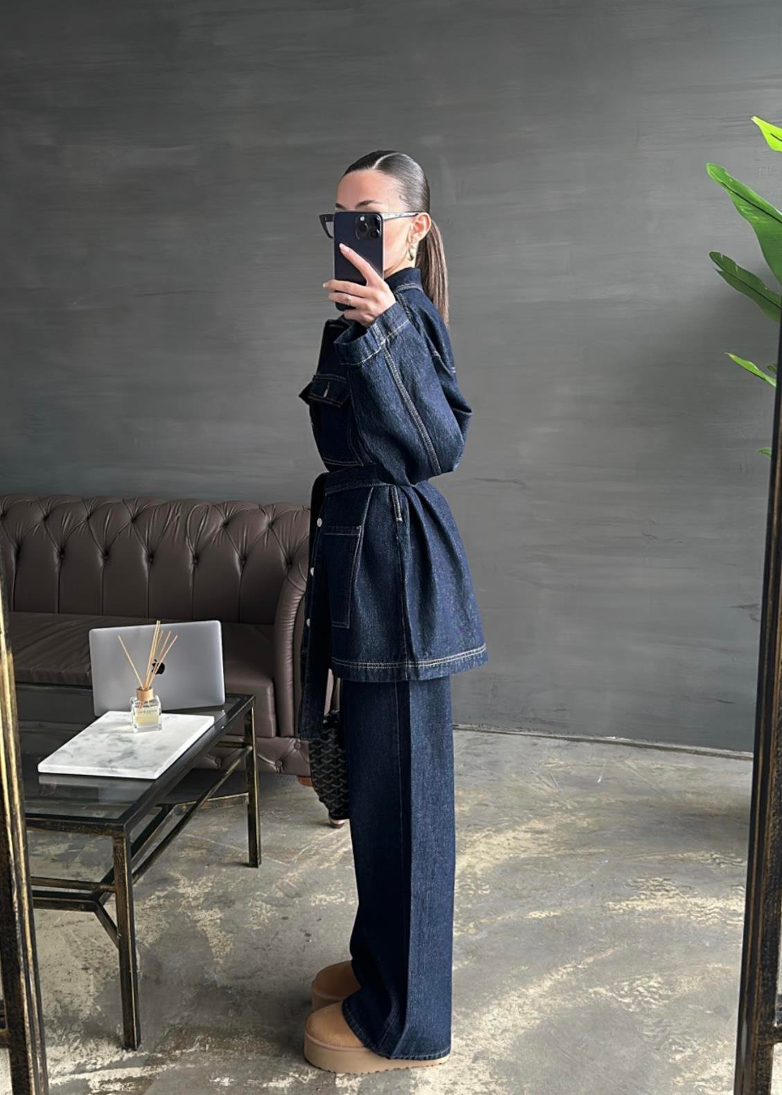 Uzun Ceketli Denim Takım KOYU LACİVERT