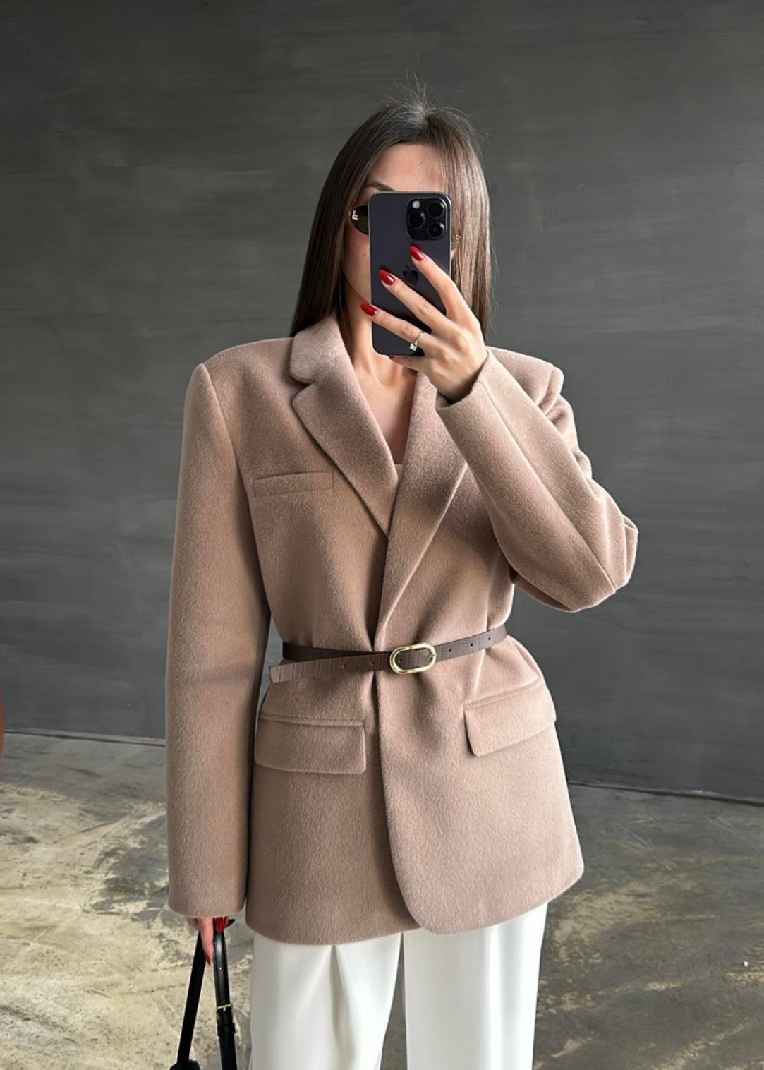 Alpaka Kemerli Ceket VİZON