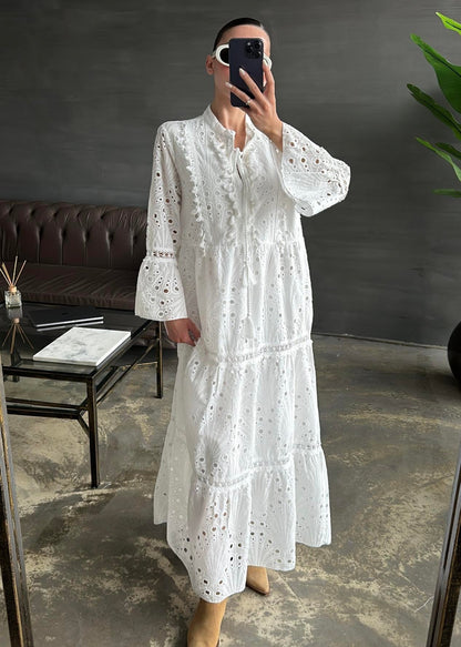 İspanyol Kol Fisto Detay Elbise BEYAZ