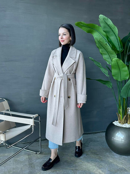 Kelebek Yakalı Kaşe Kaban VİZON