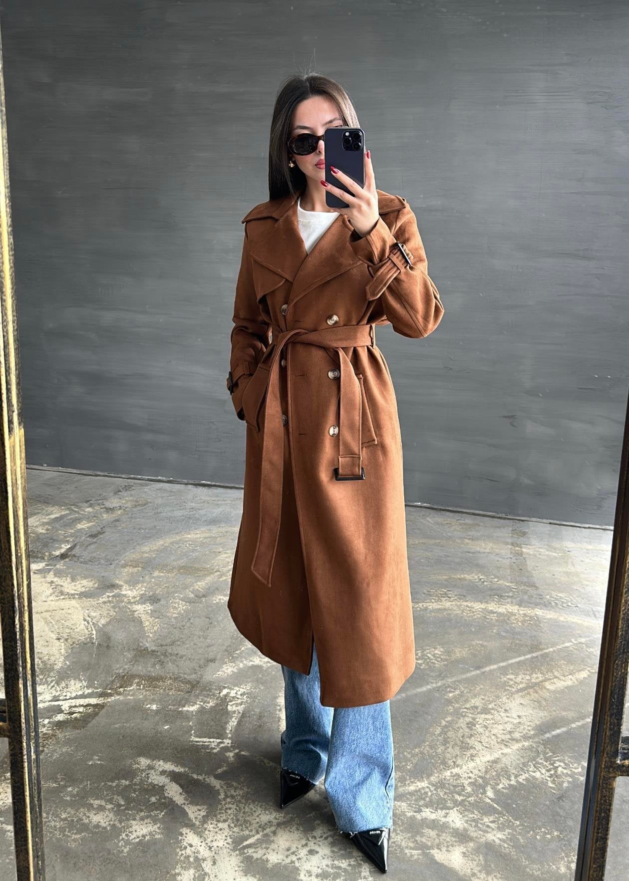 İSADORA Süet Premium Trençkot TABA