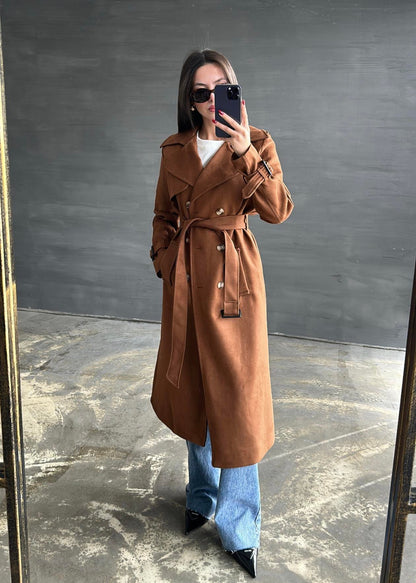 İSADORA Süet Premium Trençkot TABA