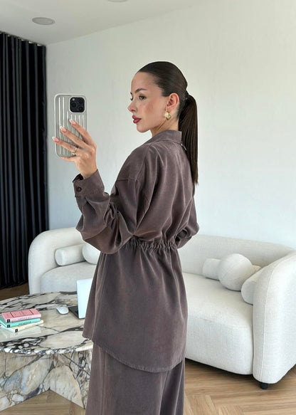 Bağcıklı Tensel Modal Takım Kahve