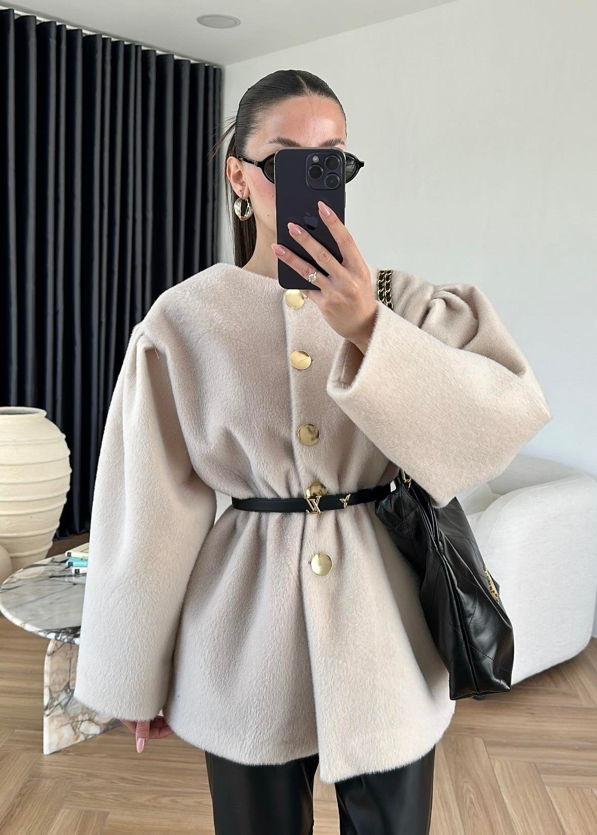 Gold Düğmeli Alpaka Kaban TAŞ