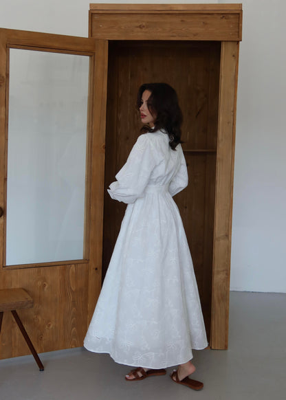 Gömlek Yakalı Brode Elbise BEYAZ