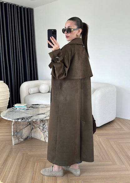 Apoletli Süet Trençkot ACI KAHVE