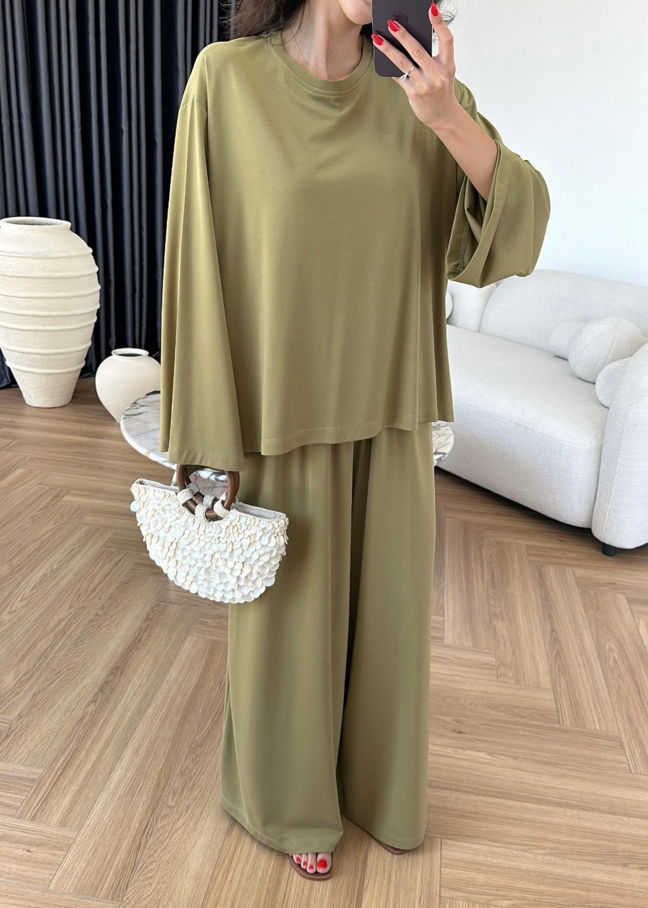 Modal Geniş Paçalı Takım FISTIK YEŞİL