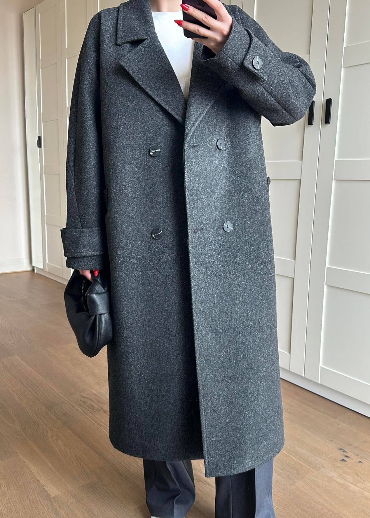 Kelebek Yakalı Kaşe Kaban ANTRASİT