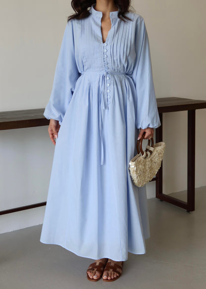 Nervürlü Pamuk Vual Elbise BEBE MAVİSİ