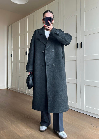 Kelebek Yakalı Kaşe Kaban ANTRASİT