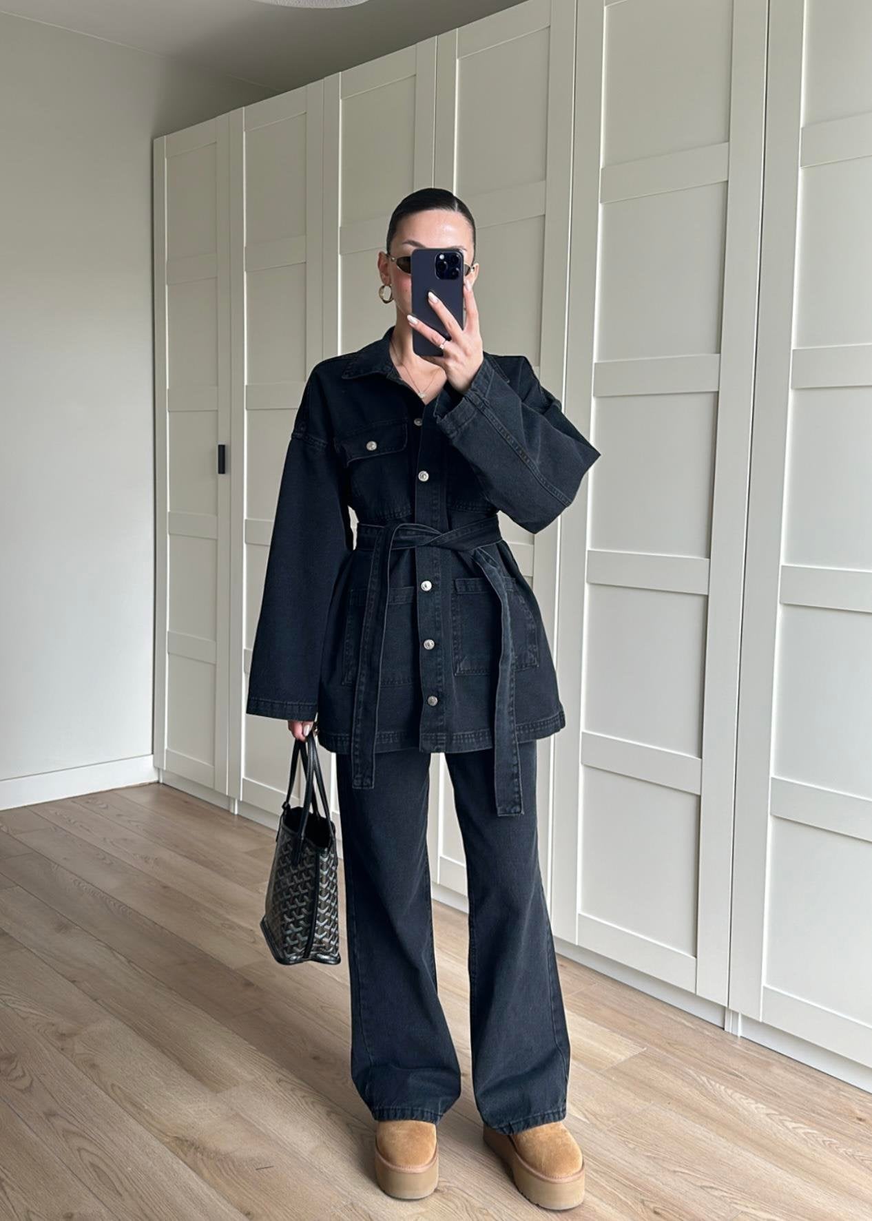 Uzun Ceketli Denim Takım ANTRASİT