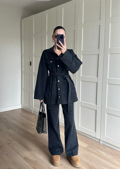 Uzun Ceketli Denim Takım ANTRASİT