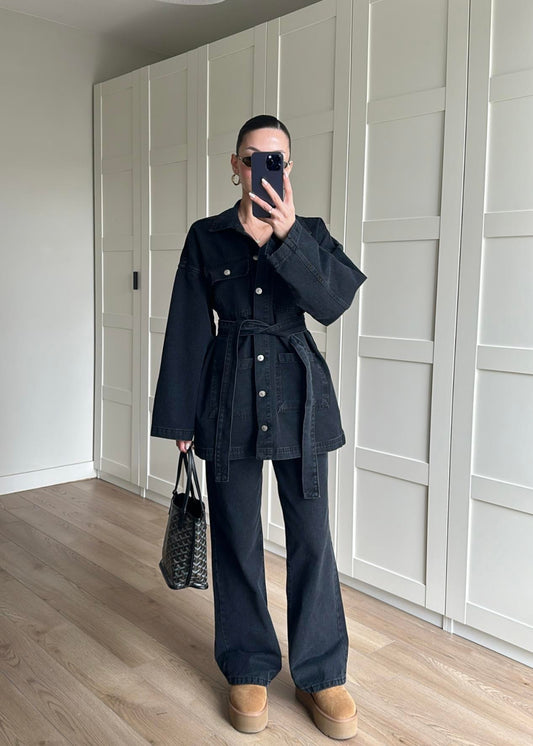 Uzun Ceketli Denim Takım ANTRASİT