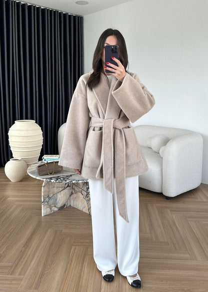 Yakalı Cepli Alpaka Ceket BEJ