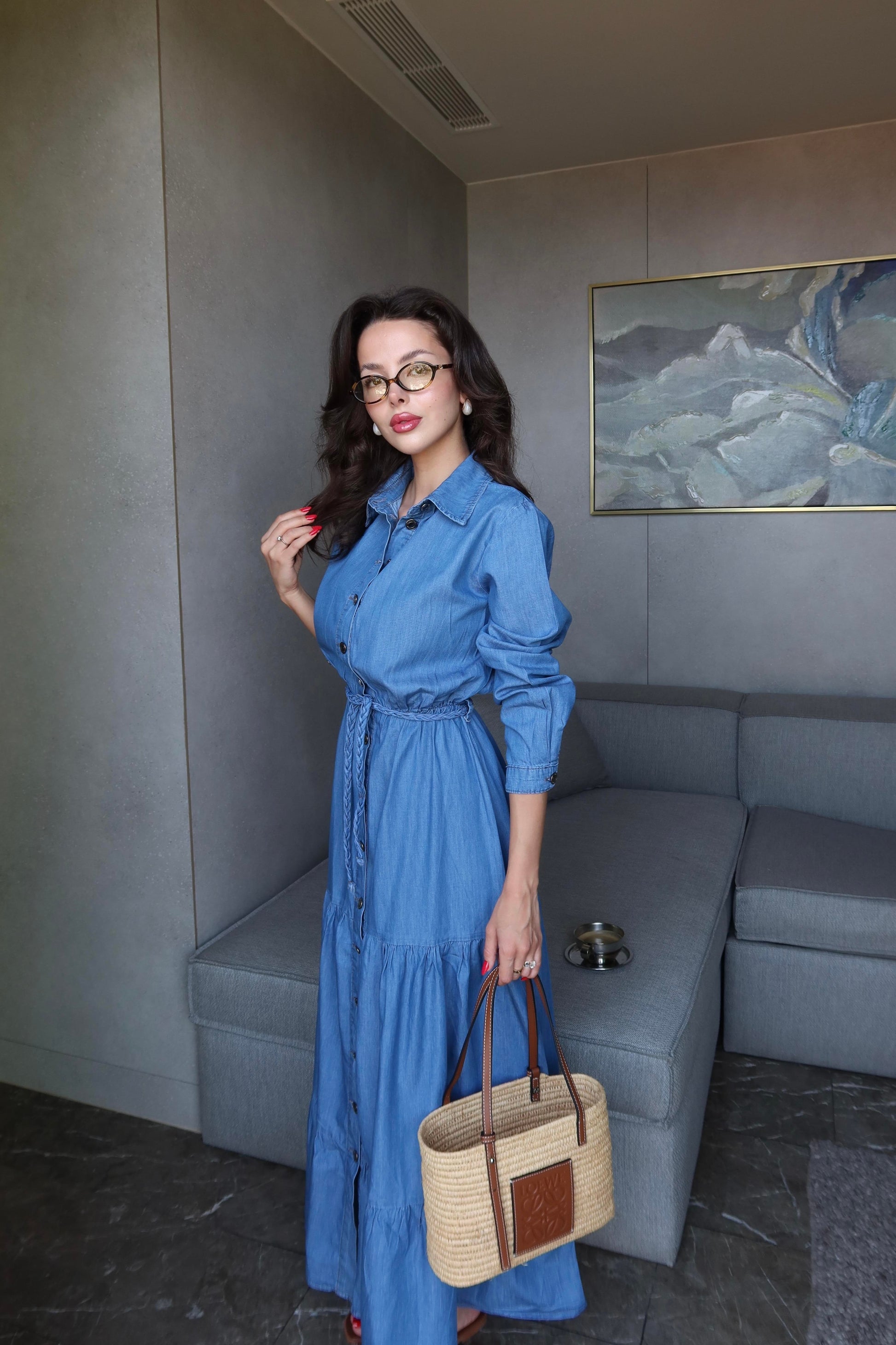 Denim Kat Katlı Elbise MAVİ