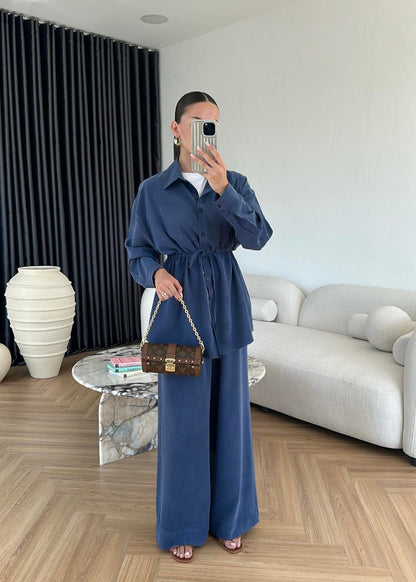 Bağcıklı Tensel Modal Takım Lacivert