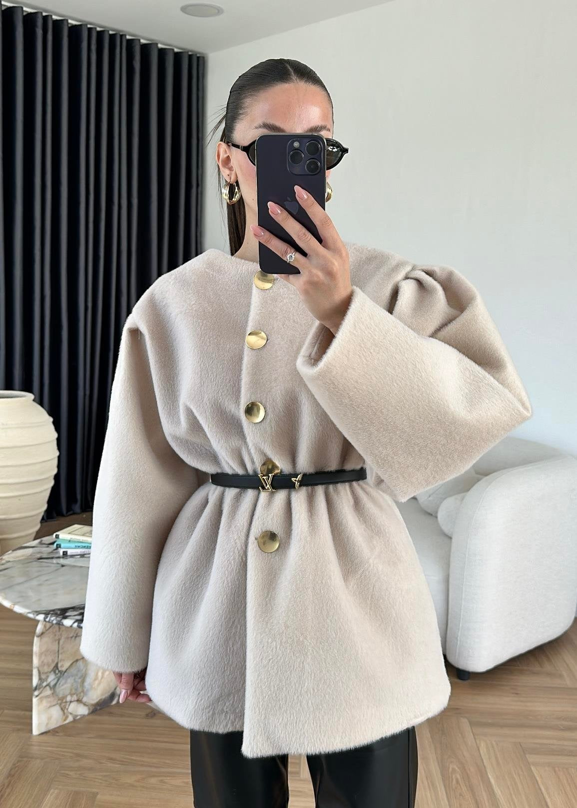 Gold Düğmeli Alpaka Kaban TAŞ