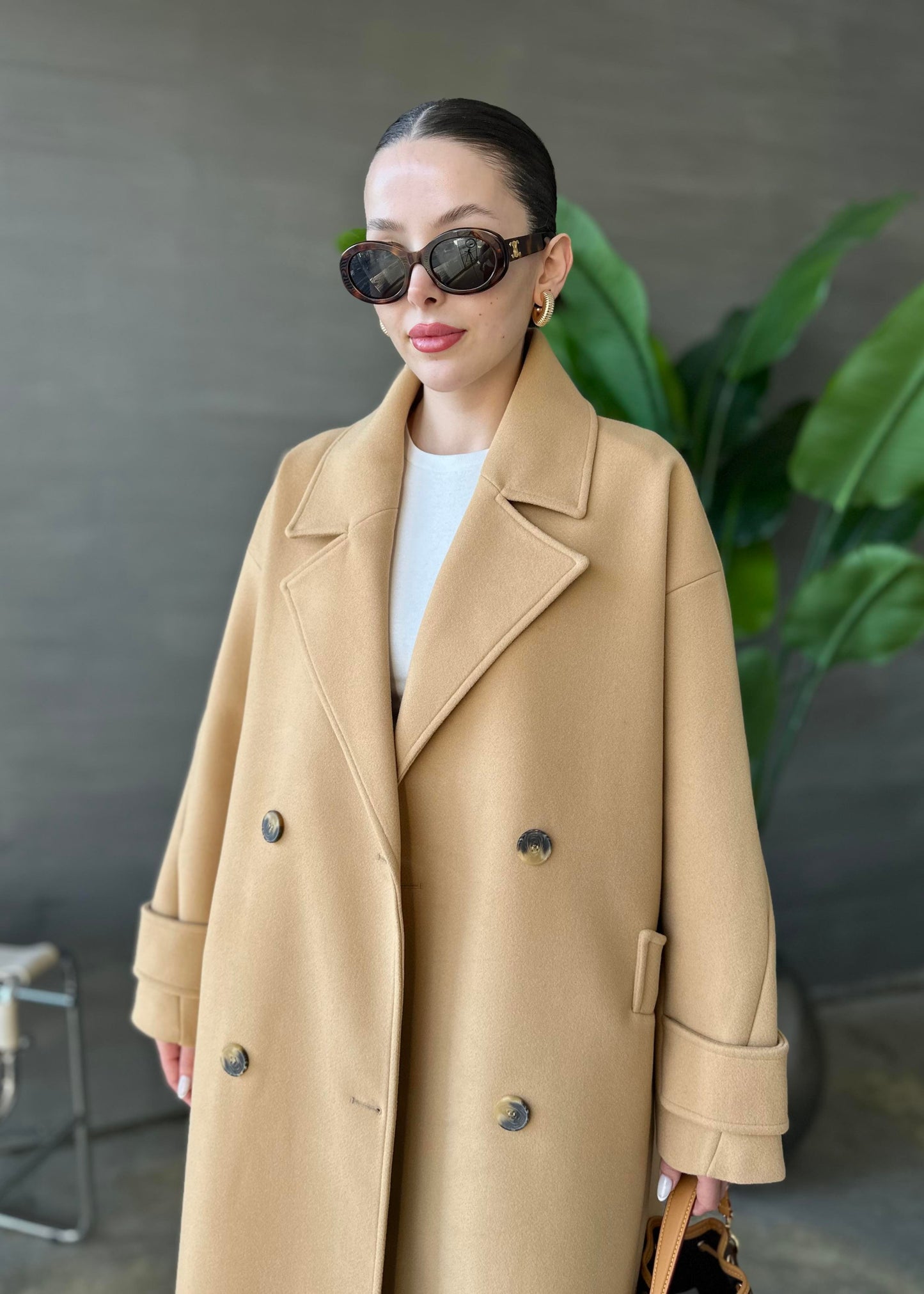 Kelebek Yakalı Uzun Kaban AÇIK CAMEL