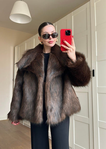 Volümlü Premium Kürk ACI KAHVE