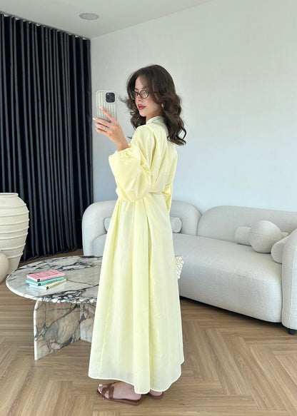 Nervürlü Pamuk Vual Elbise SARI