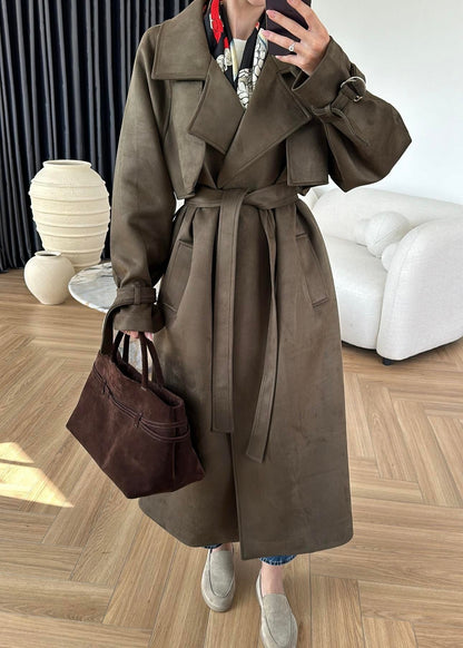 Apoletli Süet Trençkot ACI KAHVE