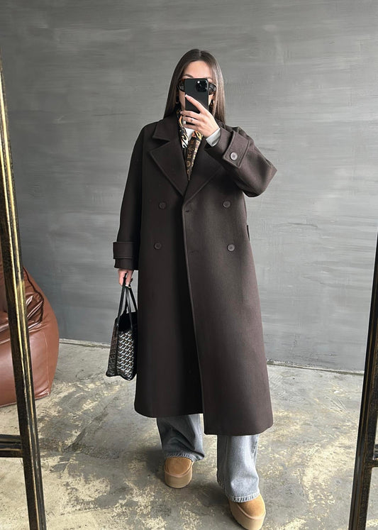 Kelebek Yakalı Kaşe Kaban ACI KAHVE