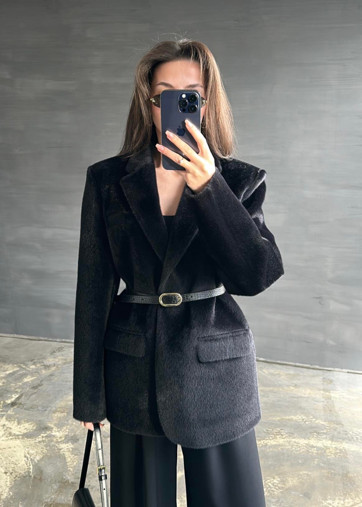 Alpaka Kemerli Ceket SİYAH