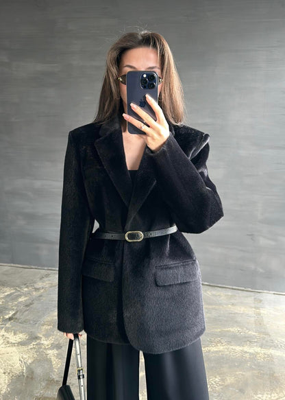 Alpaka Kemerli Ceket SİYAH