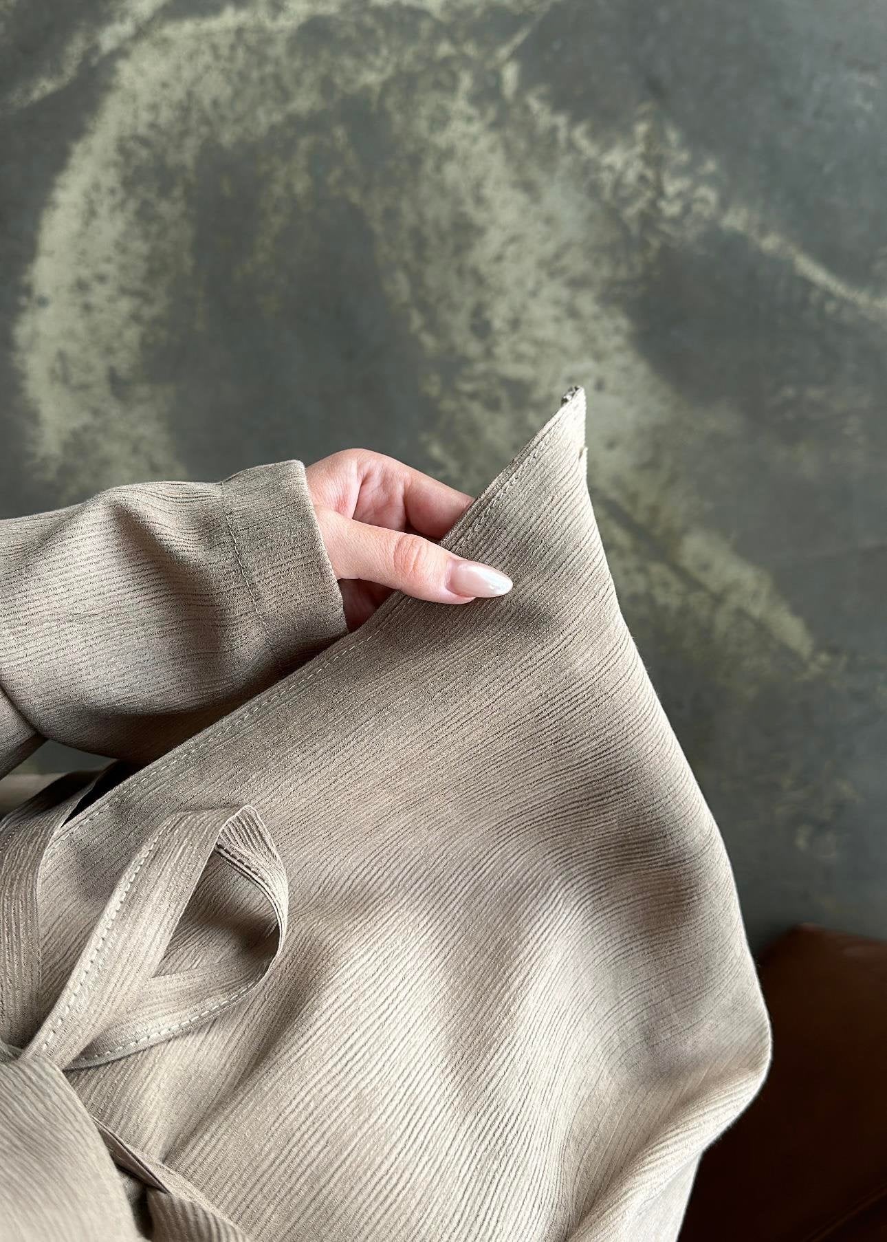 Şal Yaka Krinkıl Kimono Takım VİZON