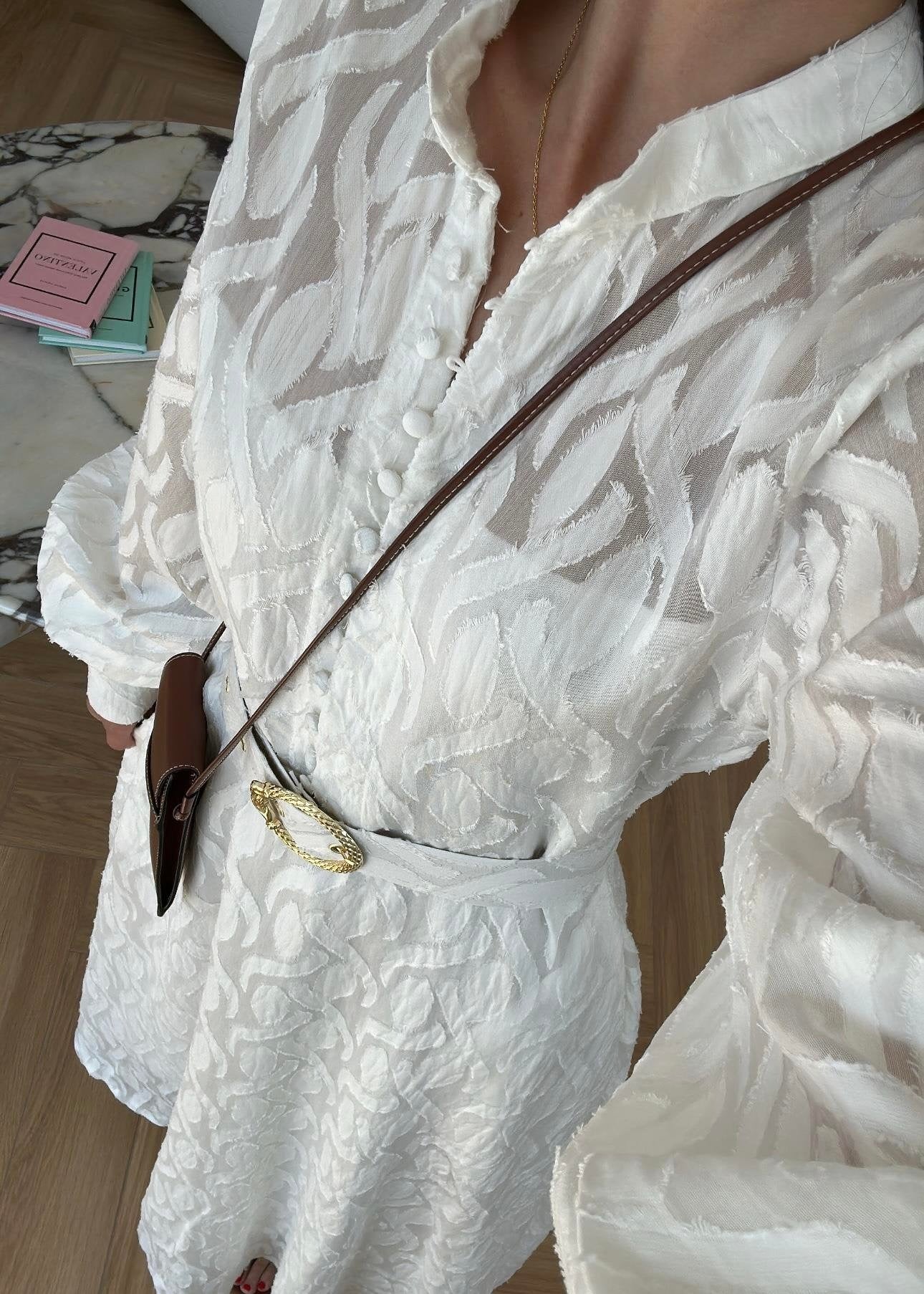 Kemerli Marka Muadil Elbise BEYAZ