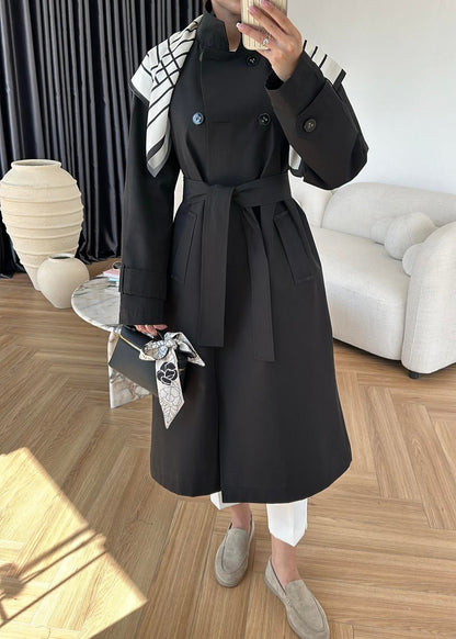 Fularlı Uzun Trençkot SİYAH