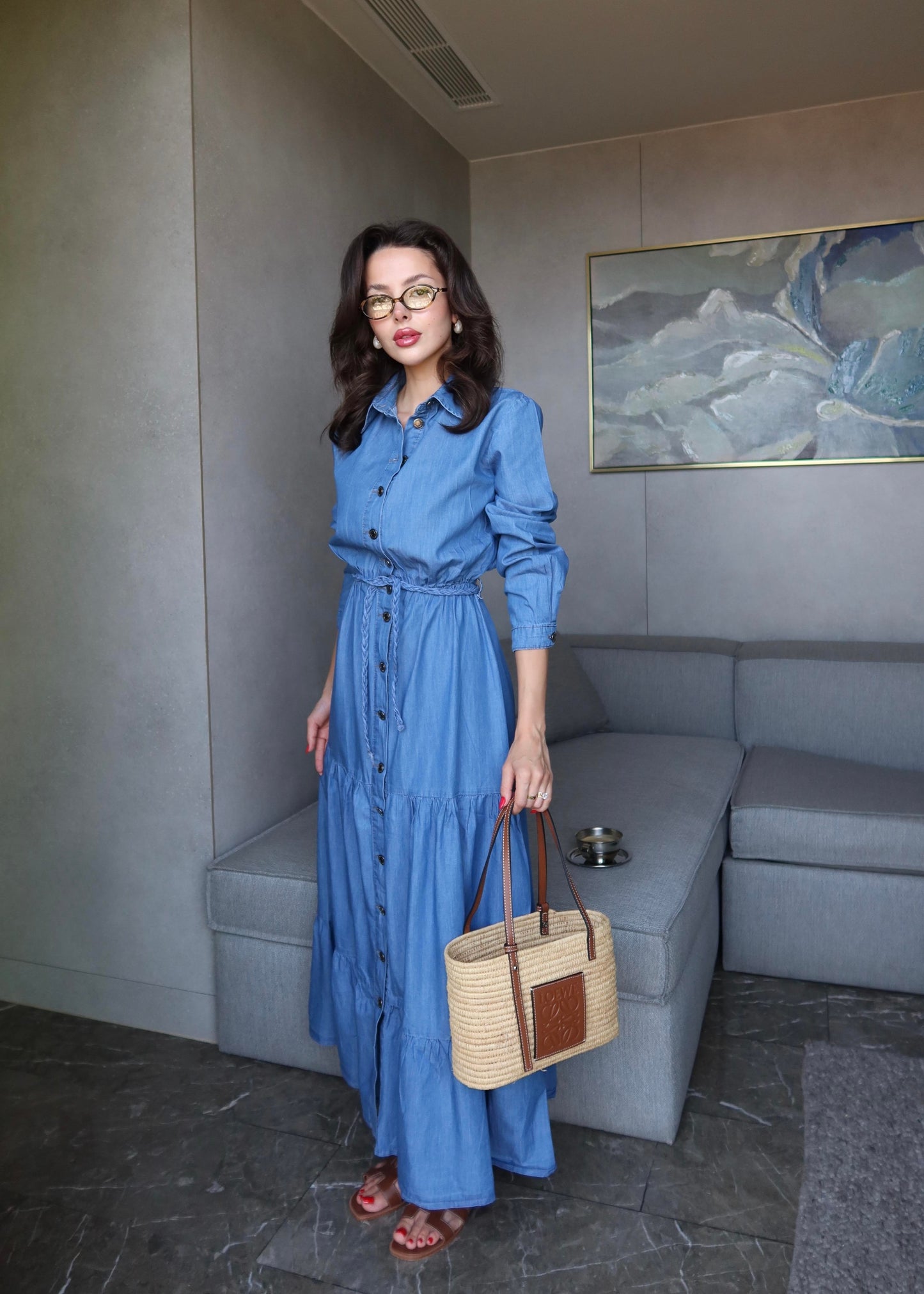 Denim Kat Katlı Elbise MAVİ