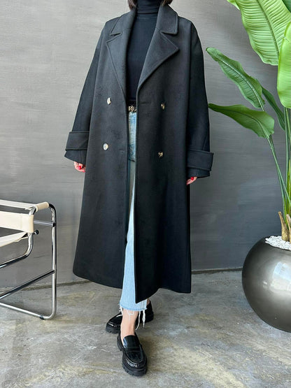 Kelebek Yakalı Kaşe Kaban SİYAH