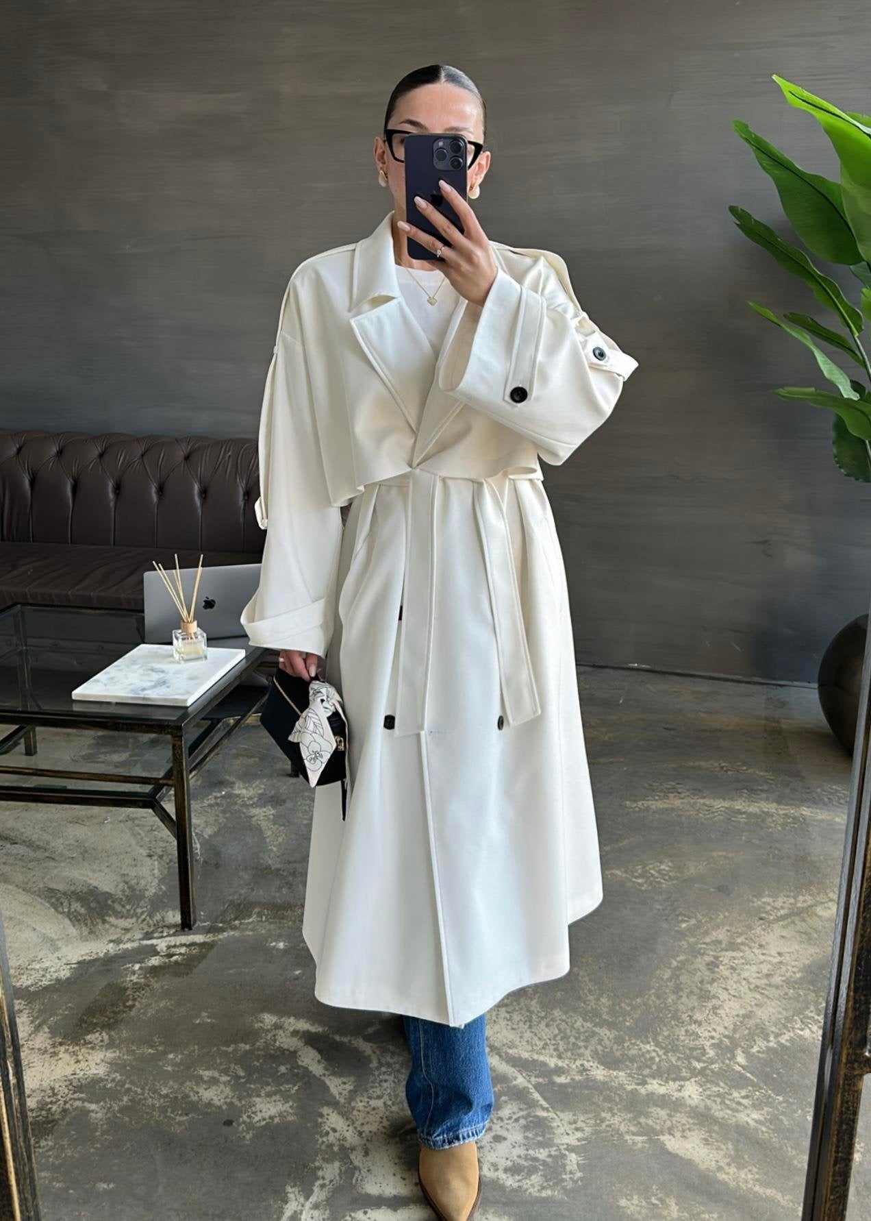 Gabardin Premium Trençkot BEYAZ