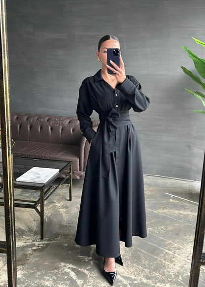Kuşaklı Elbise SİYAH