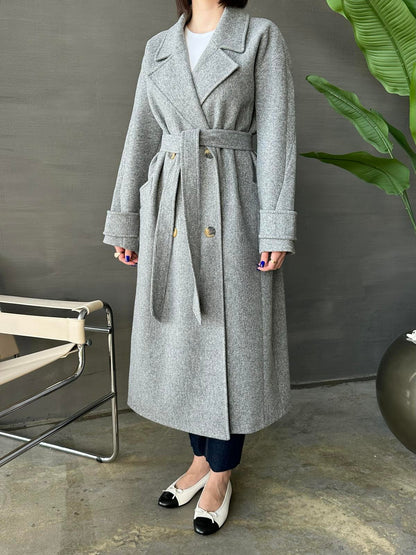 Kelebek Yakalı Kaşe Kaban KOYU GRİ