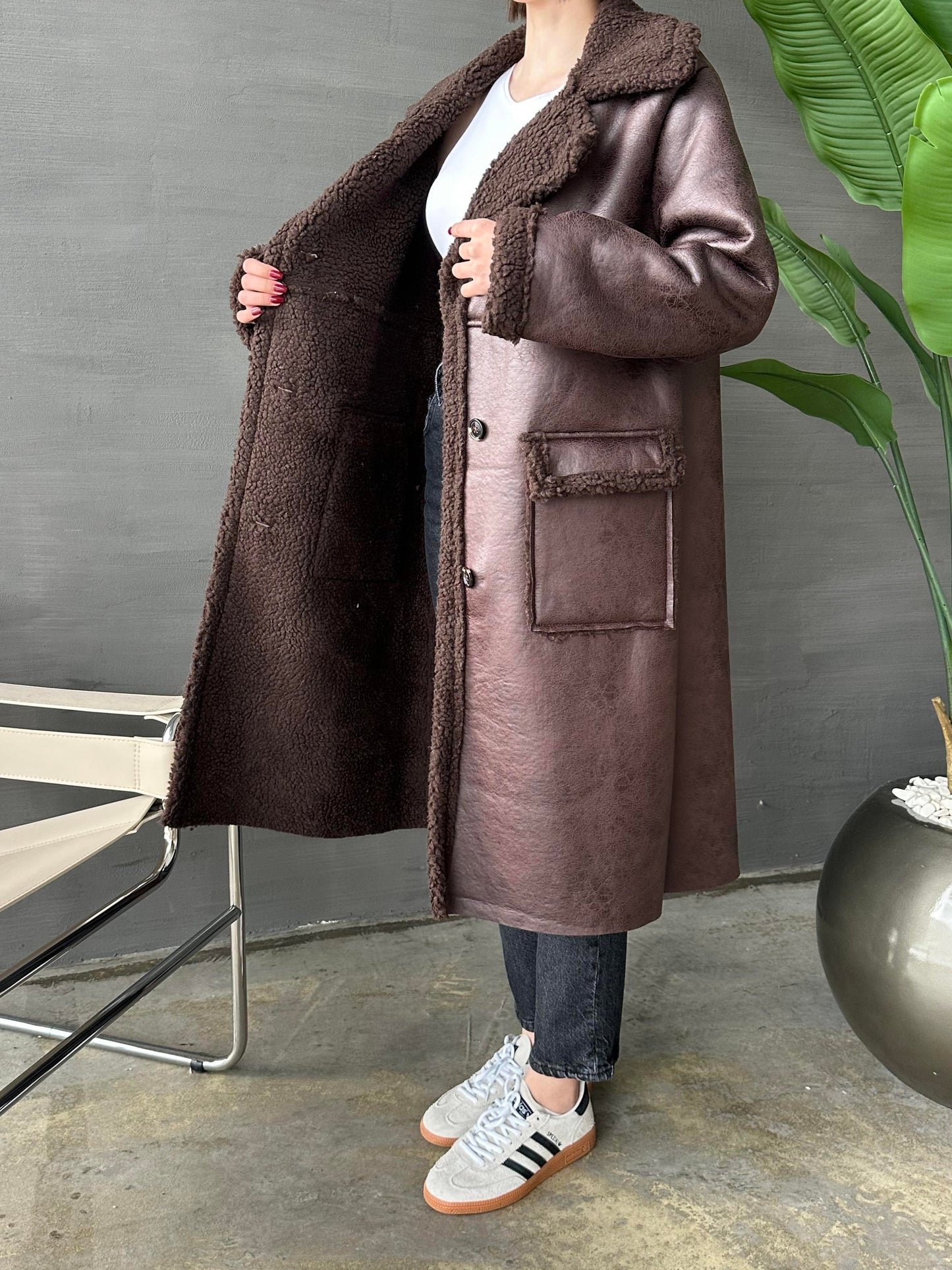 Uzun Nubuk Kürklü Kaban ACI KAHVE