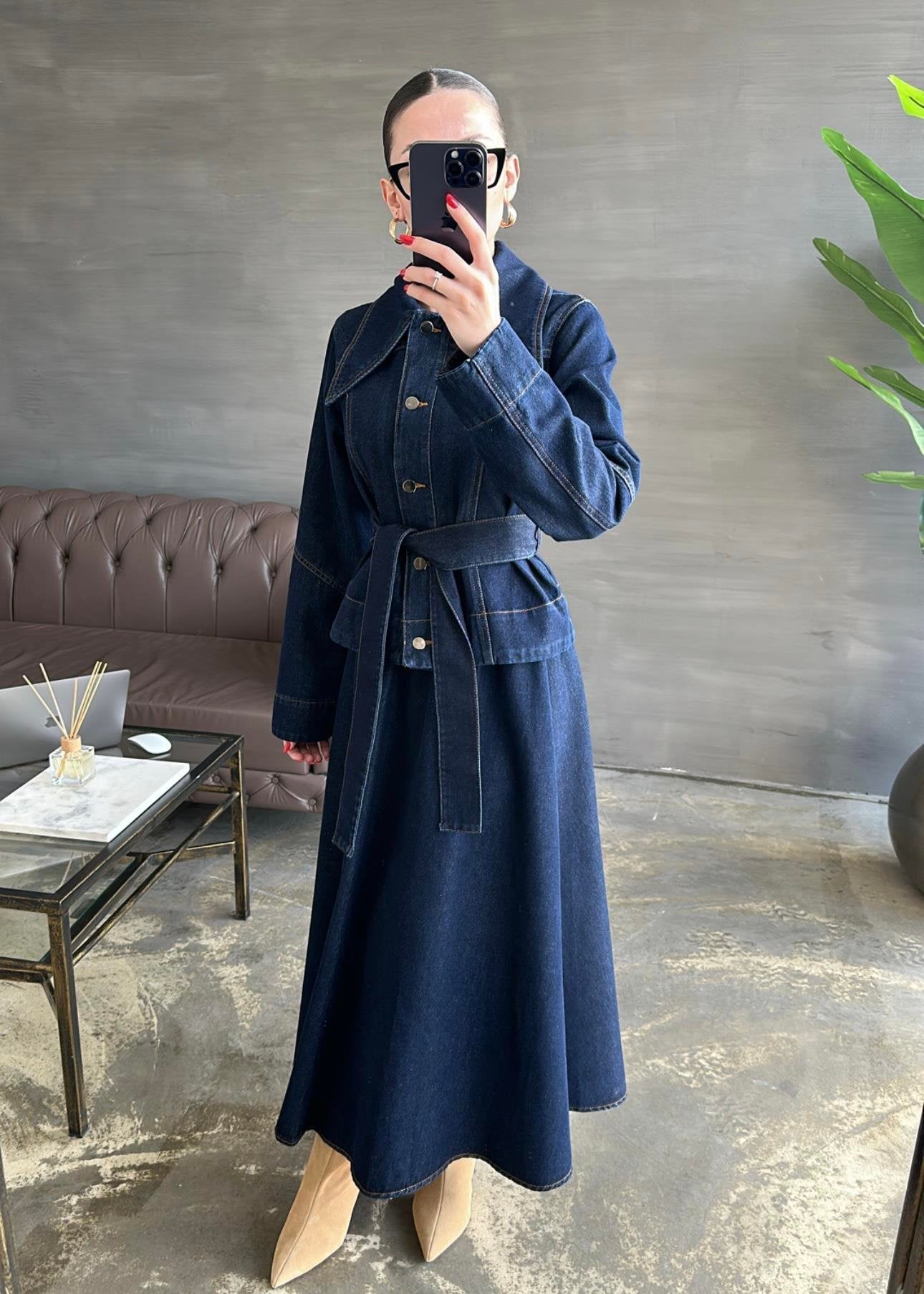 Denim Etekli Takım KOYU LACİVERT