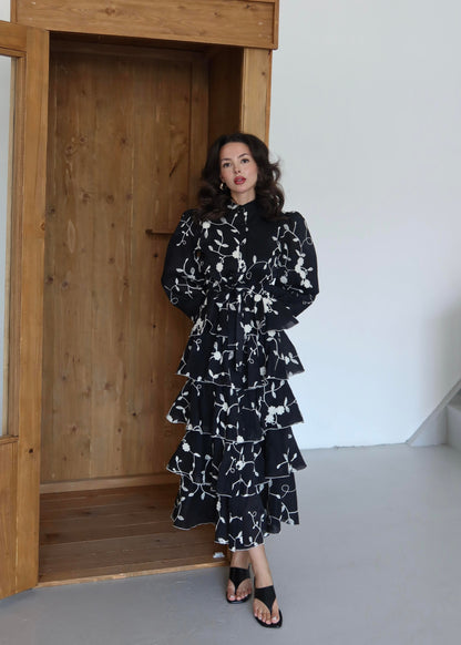 Katkat Nakışlı Elbise SİYAH