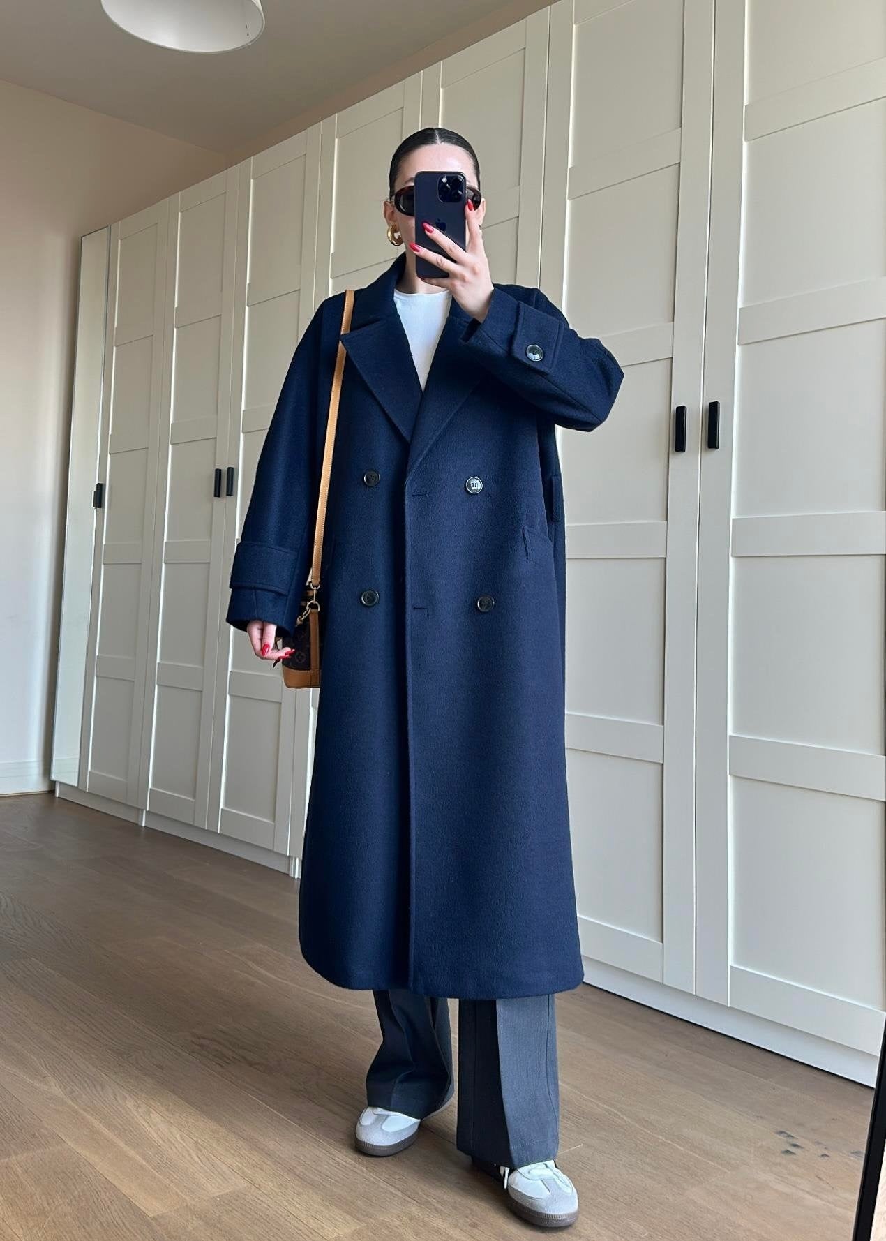 Kelebek Yakalı Kaşe Kaban LACİVERT