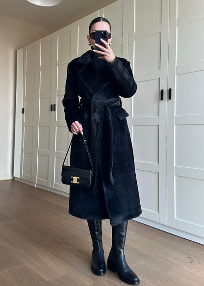 Alpaka Uzun Palto SİYAH