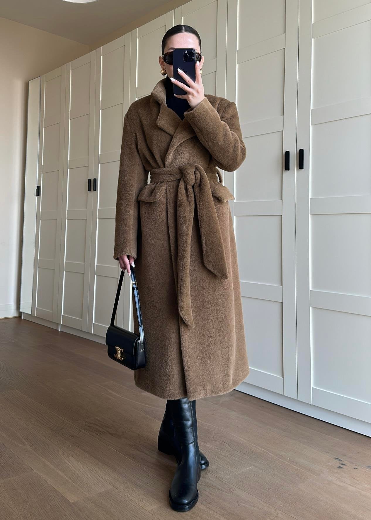 Alpaka Uzun Palto KAHVERENGİ