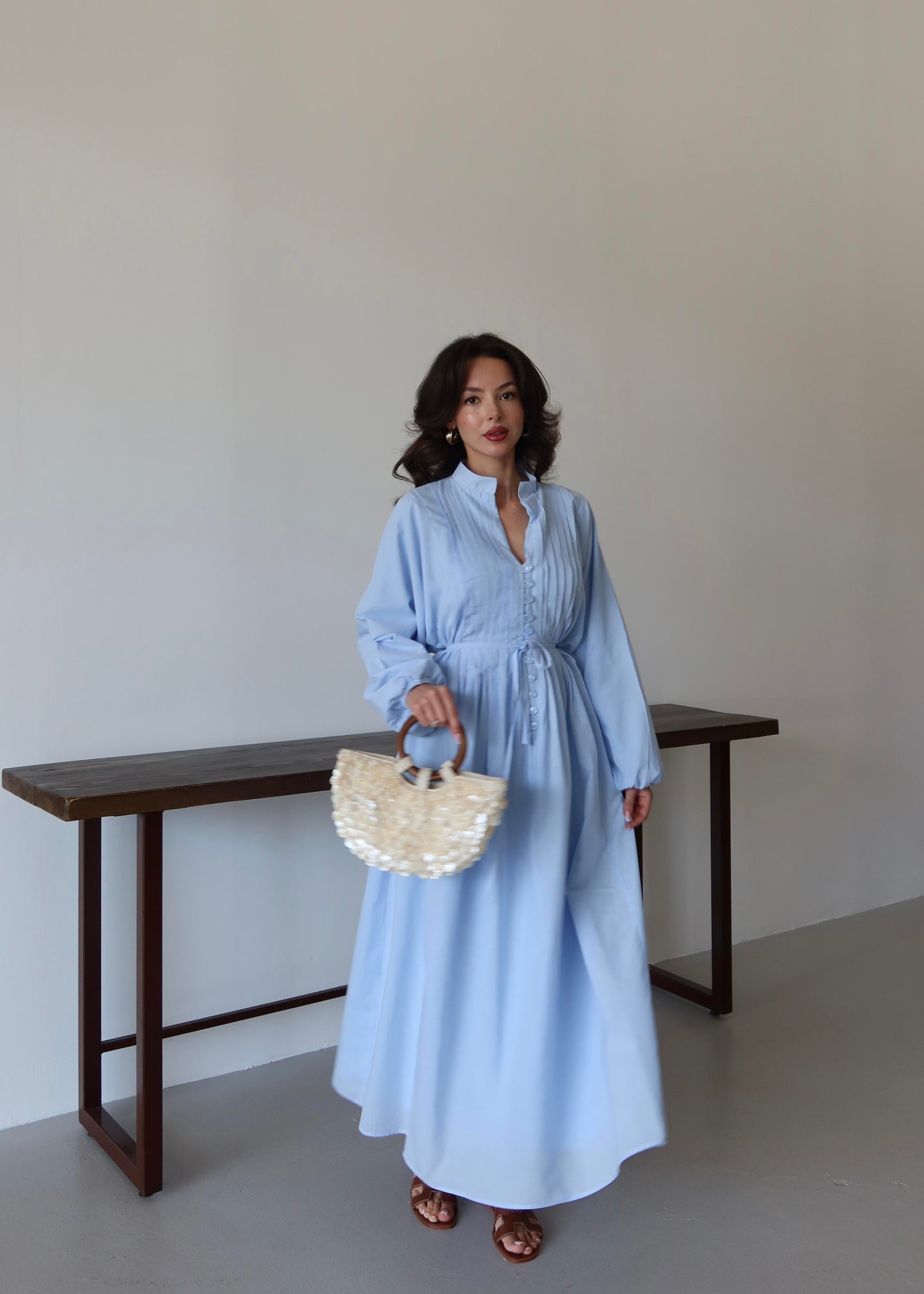 Nervürlü Pamuk Vual Elbise BEBE MAVİSİ