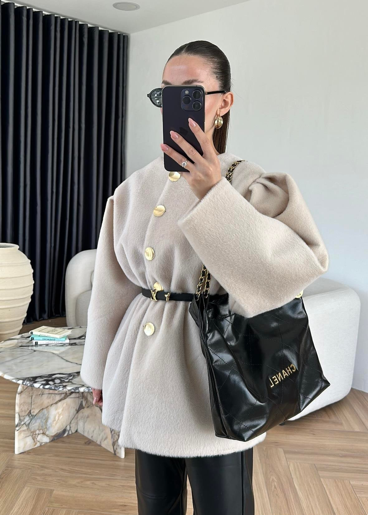 Gold Düğmeli Alpaka Kaban TAŞ