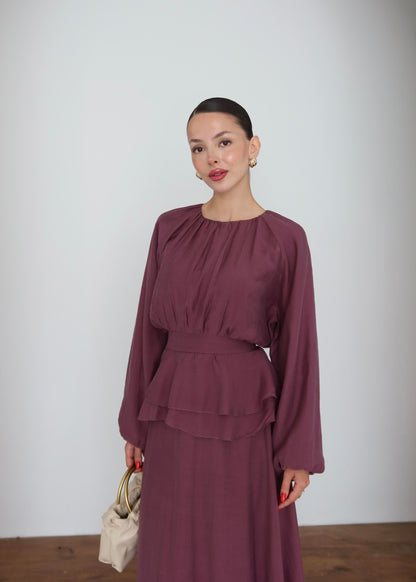 Beli Volanlı Elbise MÜRDÜM