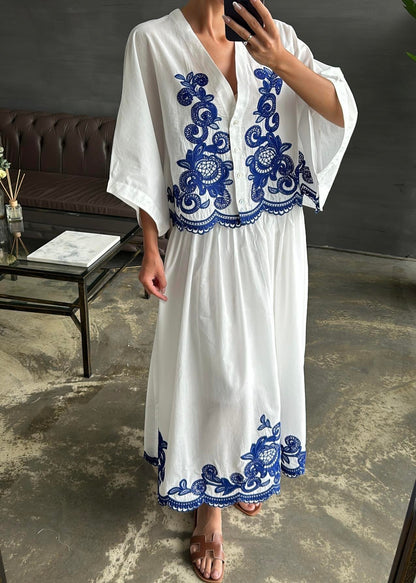 Fakir Kol Nakışlı Etekli Takım BEYAZ