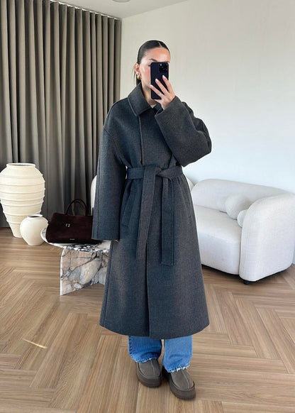 Gömlek Yakalı Kuşaklı Kaban ANTRASİT