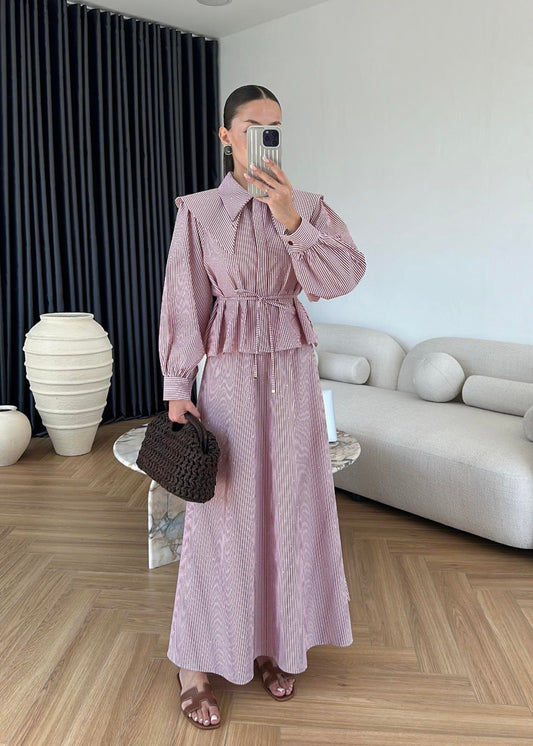 Taşlı Poplin Etekli Takım BORDO